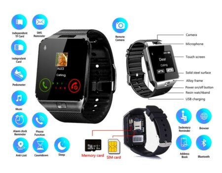 Montre connectée Tactile, Emplacement Carte sim et Carte mémoire
