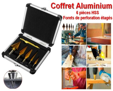 Coffret aluminium de 6 pièces HSS forets de perforation étagés