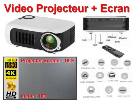Projecteur + Ecran Full HD 1080 - 4K Ultra HD - 3D