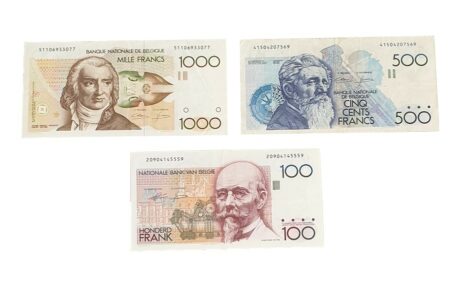 Lot de 3 Billets de Banques Belgique - 1 Billet de 1000 Francs + 1 Billet de 500 Francs + 1 Billet de 100 Francs
