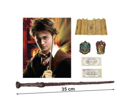 Harry Potter - Baguette Magique Harry Potter - Ensemble de 6 accessoires - 1 Carte du carte du maraudeur - 2 Ecussons + 2 Billets