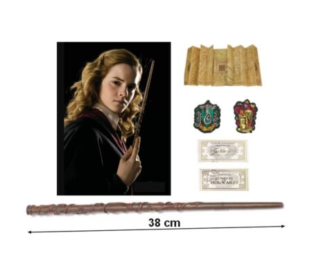 Harry Potter - Baguette Magique Hermione - Ensemble de 6 accessoires - 1 Carte du carte du maraudeur - 2 Ecussons + 2 Billets