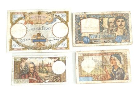 Lot de 4 Billets de Banques France - 1 Billet de 50 Francs 1930 + 1 Billet de 20 Francs 1941 + 1 Billet de 10 Francs 1973 et un Billet de 50 Francs 1941