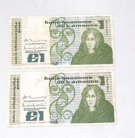 Lot de 2 Billets de Banques République d'Ireland 1 Pound