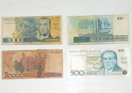 Lot de 4 Billets de Banque Brésil - 1 Billet de 100 000 + 1 billet de 50 000 + 1 Billet de 500 et 1 Billet de 100