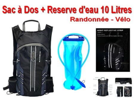 Sac à dos de sport + poche d'eau de 10 litres - Randonnée - Course à pied - Vélo