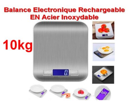 Balances électroniques rechargeables en acier inoxydable, pour la cuisine - Cuisson ou Autres - 10Kg Max