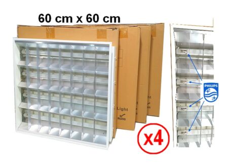 Lot de 4 Plafonniers Lumineux avec Grille de Protections et Neon PHILIPS - 60cm x 60cm