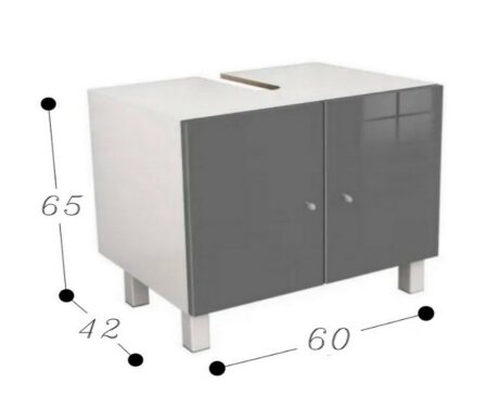 Meuble Salle de Bain 2 Portes Gris - ( 60 x 65 x 42 )