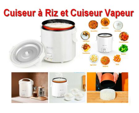 Cuiseur à riz et cuiseur vapeur - Comprend une fonction de maintien au chaud et un pot intérieur en acier inoxydable, une cuillère et une tasse à mesurer pour 1-2 personnes