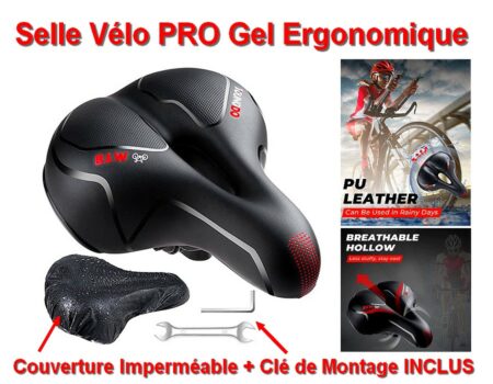 Sport - Selle de Vélo Professionnelle - Gel Ergonomique avec Couverture imperméable et jeu de Clés Montage Inclus