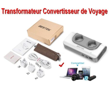 Coffret Transformateur Convertisseur de Voyage avec de Nombreux Accessoires et Housse de Transport