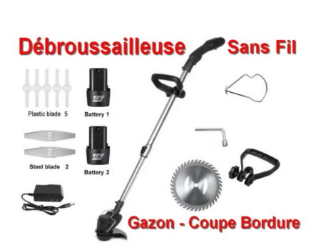 Débroussailleuse / Coupe Bordure Sans Fil avec ( 2 BATTERIES ) et de Nombreux Accessoires