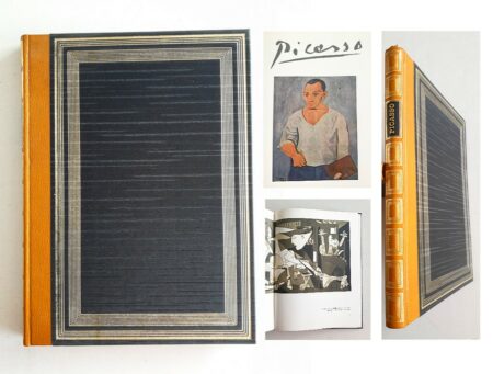 z - Ouvrage sur Pablo Picasso de 89 pages avec de nombreuses illustrations - Reliure cuir véritable titre doré à l'Or 23 Carats frappés au balancier