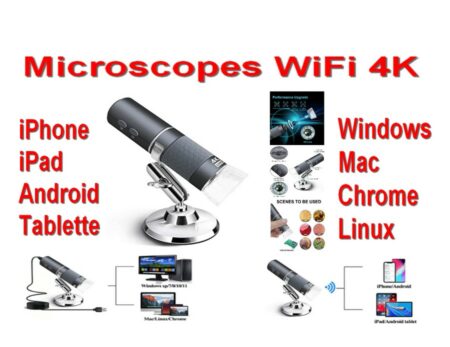 Microscope Wifi 4K - Compatible ( Iphone - Ipad - Android - Tablette ) et sous support ( Window - Mac - Chrome - Linux )