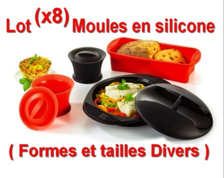 Lot de 8 Moules en Silicone avec 6 Couvercles - Spécialement conçus pour le micro-onde et le four