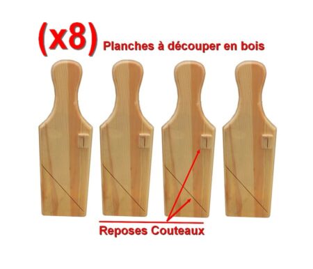 Lot de 8 Planches à Découper en Bois - 2 emplacements repose Couteau