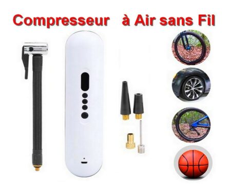 Pompe - Mini Compresseur à AIRE sans Fil avec Accessoires - Pneu Vélo , Moto , Voiture , Ballon , Bouée et Autres