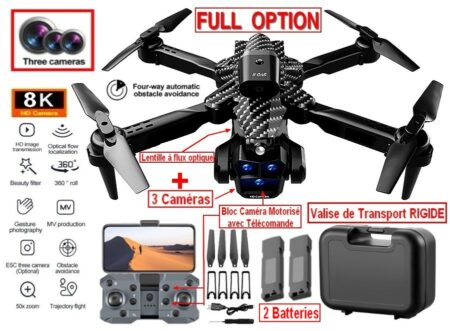 Drone Pro ( FULL OPTION )  avec TRIPLE caméras 4K avec ESC HD , grand Angle