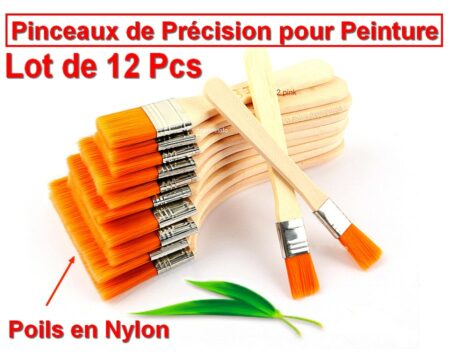 Lot de 12 Pinceaux de Précisions pour Peinture - Poils en NYLON fin - Article Neuf