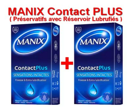 Lot de 2 Boîtes de Préservatifs MANIX Contact Plus avec Réservoir Lubrifiés - ( 12 Unités par Boite ) - EXP : 09/2026