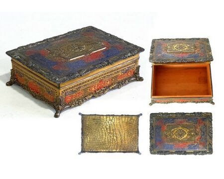 Ancienne Boîte à bijoux style victorienne - Métal et bois intérieur - Polychrome