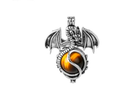 Pendentif Dragon - Oeil du tigre  - Chaine non incluse