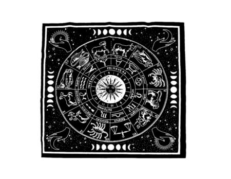 Nappe de Tarot, tapis de cartes de Divination, pendule, Tarot magique, Autel, nappe de Table - 30x30cm, 12 Constellations - Divination - Astrologie - Fortune