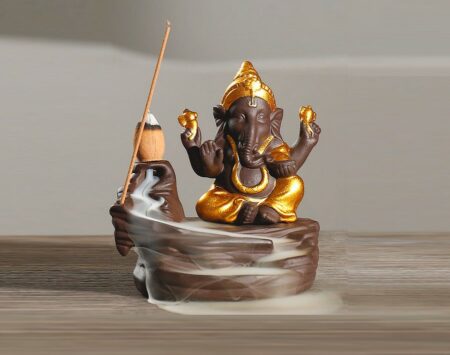 Porte encens à reflux de Ganesha - Emblème de Dieu, bon augure et succès - Encensoir + Emplacement bâtons d'encens