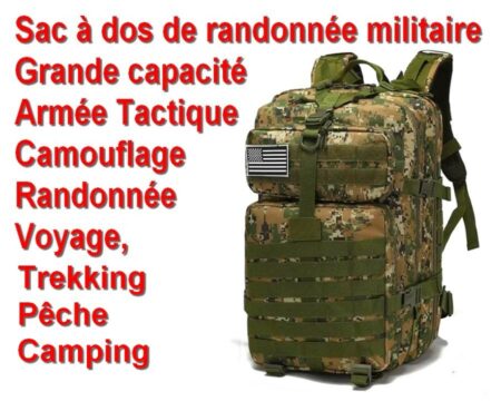 Sac à dos de randonnée militaire - Grande capacité - Armée Tactique - Camouflage - Randonnée - Voyage - Trekking - la Pêche - le Camping et la Randonnée