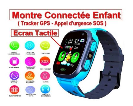 Montre enfants - SOS - Localisation - Montre connectée pour enfants, écran tactile, interphone bidirectionnel, mains libres, appel d'urgence, localisation LBS, HD, photographie, téléphone