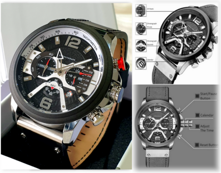 Montre sport Chronographe NEUF (Trois sous-cadrans Fonctionnels ) dans son coffret d'origine