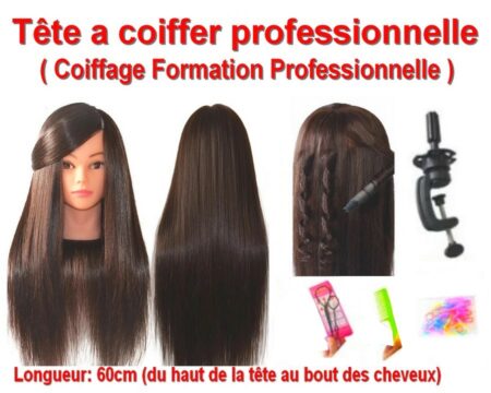 Tête à coiffer professionnelle - Mannequin pour la pratique de la coiffure - Formation professionnelle, coiffage, chaud, boucle, fer à lisser
