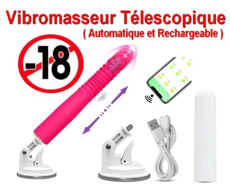 Vibromasseur télescopique Automatique et Rechargeable avec accessoires - waterproof