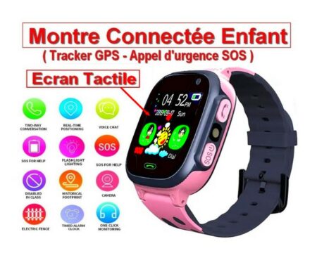 Montre enfants - SOS - Localisation - Montre connectée pour enfants, écran tactile, interphone bidirectionnel, mains libres, appel d'urgence, localisation LBS, HD, photographie, téléphone
