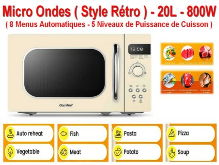 Micro Ondes NEUF dans son Carton d'Origine ( Style Rétro ) - 20 Litres - 800 W - 8 Menus Automatiques - 5 Niveaux de Puissance de Cuisson