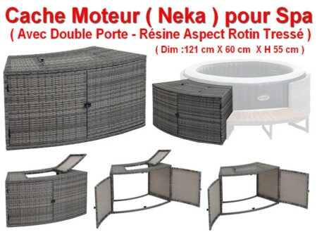 Cache Moteur ( Neka ) pour Spa avec double porte Frontal et une ouverture par le dessus - Résine Aspect Rotin Tressé