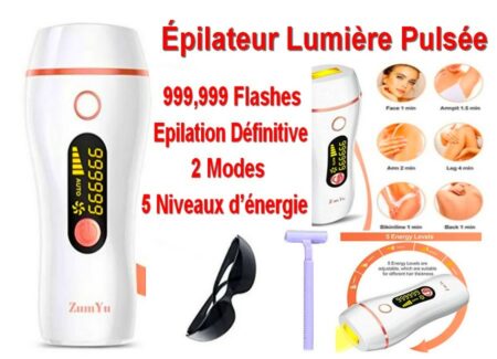Épilateur à Lumière Pulsée 999,999 Flashes IPL Epilation Définitive avec 2 Modes 5 Niveaux d’énergie, Épilateur à Domicile Professionnel pour Femme, Homme, Visage et Corps