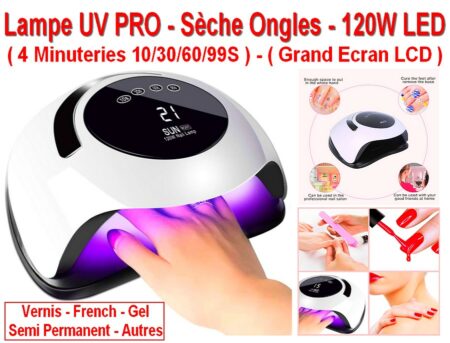 Prothésiste Ongulaire Lampe UV Sèche Ongles, 120W LED PRO - Détection Auto - 4 Minuteries