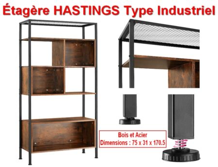 Etagère Hastings ( Neuve ) - Type Industriel - Bois et Acier - Dimensions - 75 x 31 x 170,5 cm