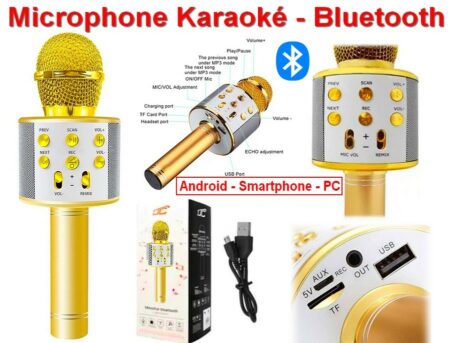 Micro karaoké sans fil ( NEUF ) - Rechargeable - Prend en charge les cartes TF, TV - Compatible Android et iOS - Effet d'écho et Fonction Changeur de Voix