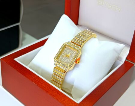 Montre Femme Design Décontracté ( Doré et Strass ) Avec Coffret LUXE en Bois de Présentation