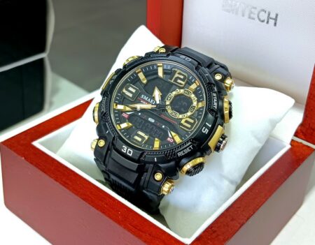 Montre Homme Sport ( Noir et Doré ) Avec Coffret LUXE en Bois de Présentation