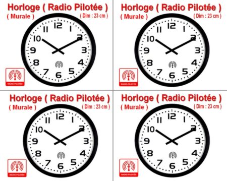 Lot de 4 Horloges Murale ( Radio Pilotée ) - Diam 23 cm - Articles NEUFS