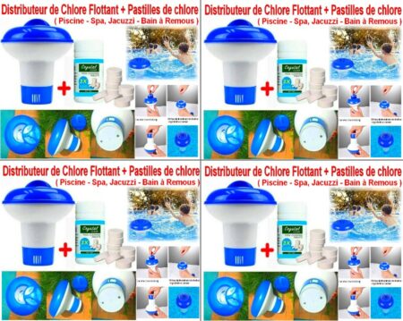 Lot de 4 Distributeurs de Chlore Flottant - Pastilles de Chlore - ( Piscine - Spa - Jacuzzi - Bain à Remous )