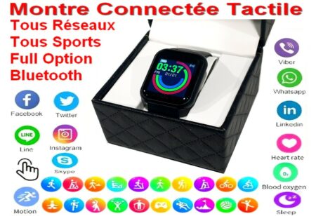 Montre connectée sport Tactile - Bluetooth - Fréquence cardiaque, tension artérielle, oxygène sanguin, pas, Apple Heath, santé hebdomadaire