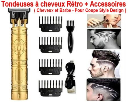 Tondeuse à Cheveux Rétro + Accessoires - Cheveux et Barbe - Pour coupe et Taille Standars ou Style Desing