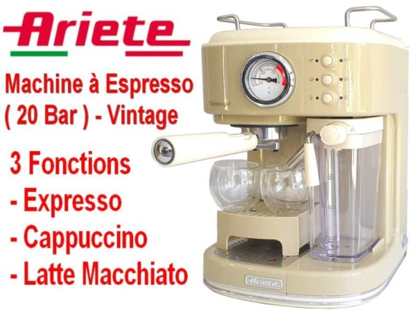 Machine à Expresso - ( NEUVE ) - ( 20 Bar ) VINTAGE dans sa boîte d'Origine et Conforme à la photo de présentation - 3 Fonctions - Expresso Cappuccino et Latte Macchiato - ( 1 Porte Filtre à 2 sorties ) + ( 2 Tasses à Café )