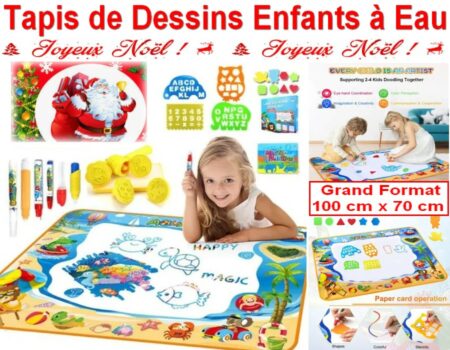 Tapis de Dessin Enfants à Eau - ( Grand FORMAT ) - 100 cm x 70 cm - Avec de Nombreux Accessoires pour écrire , dessiner ou encore Colorier