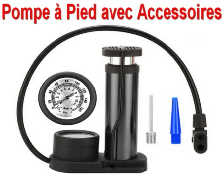 Pompe à Pied Haute Pression avec Manomètre pour Vélo , Moto , Voiture , Ballon , Bateau Gonflable et autres + Accessoires